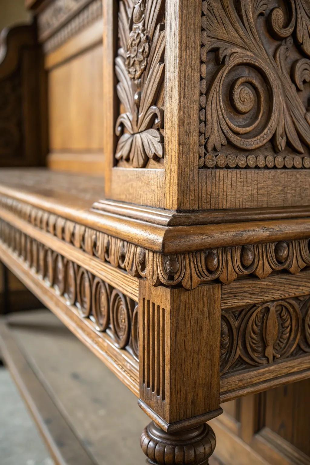 Intricate woodwork delivers a sense of luxury and expert craftsmanship.