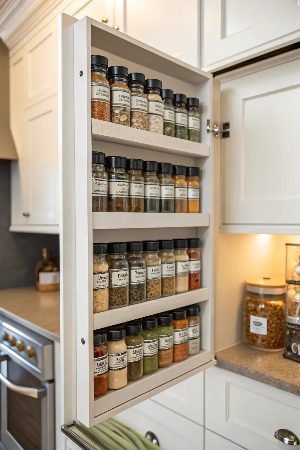 A spice rack that nestles perfectly inside cupboards.
