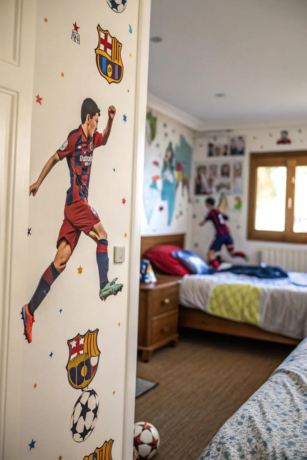 With sports-inspired wall emblems, infuse a sense of action.