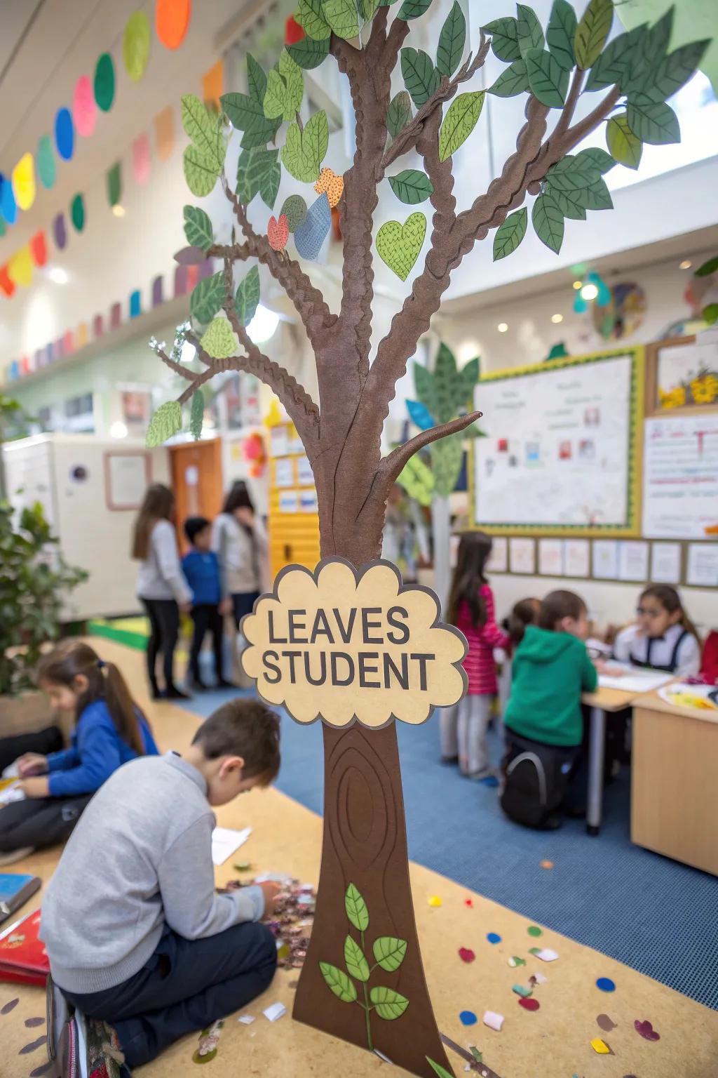 A tree of life showcasing student thoughts and facts.