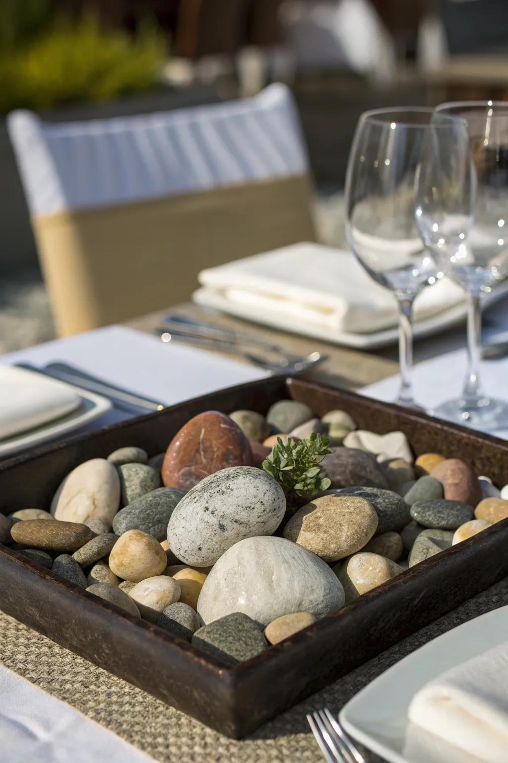 A striking stone focal point adding natural refinement.