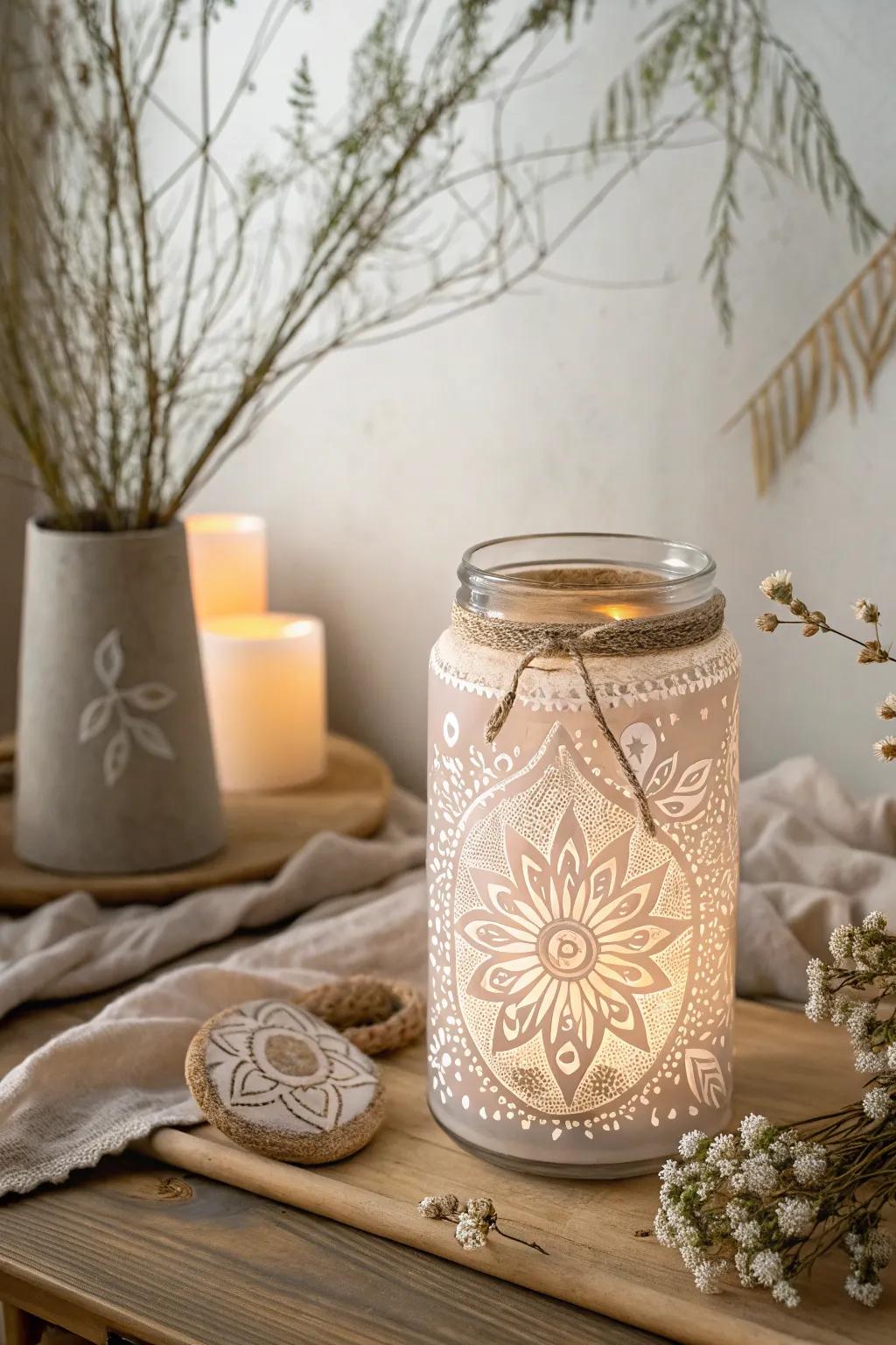 Transform commonplace vitreous jars into enchanting luminaries with a soupçon of boho elegance!