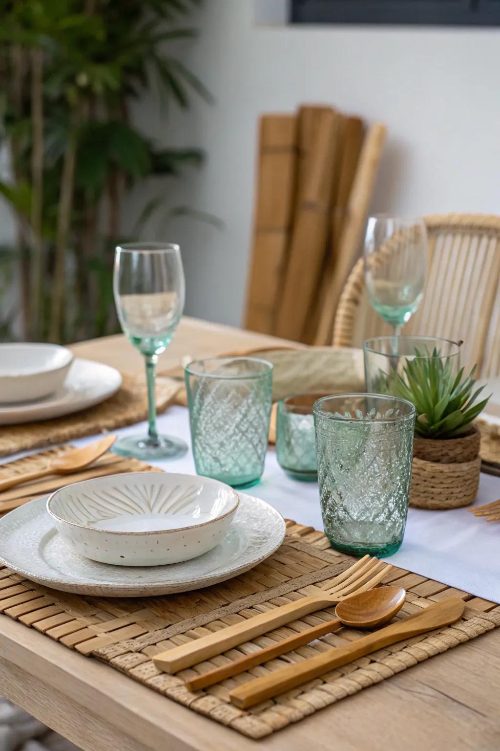 Environmentally sound touches infuse sustainability into the table presentation.