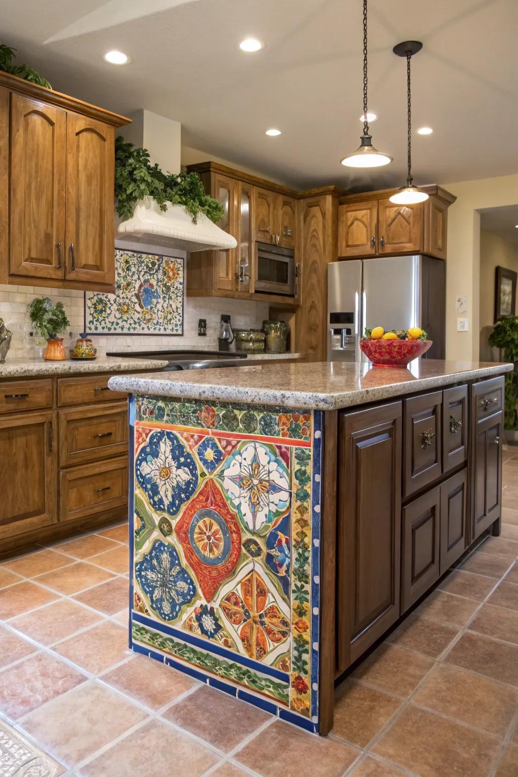 Transform your kitchen island with the beauty of Artisan Motif tiles.