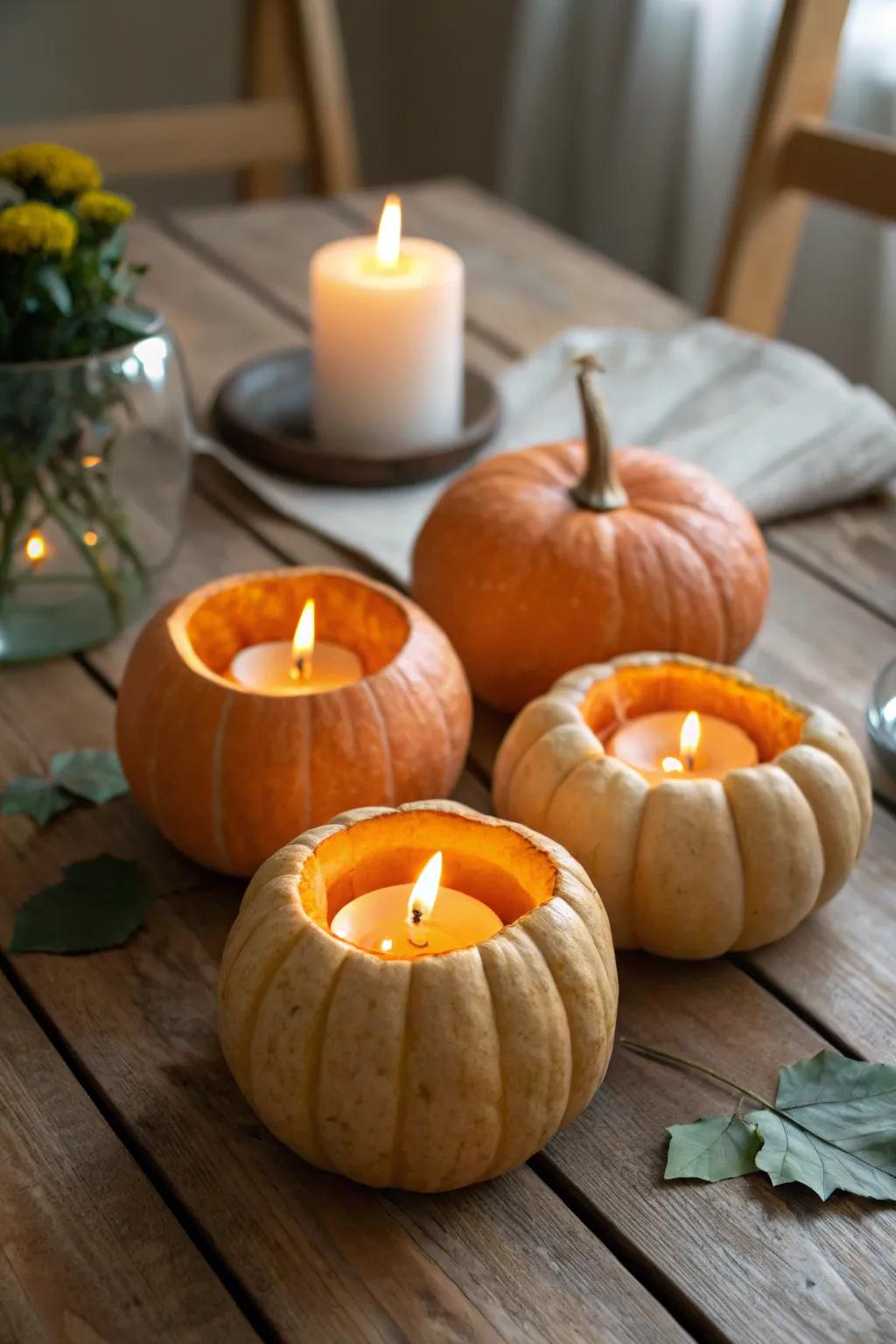 Warm gourd light holders for a comfortable ambiance.