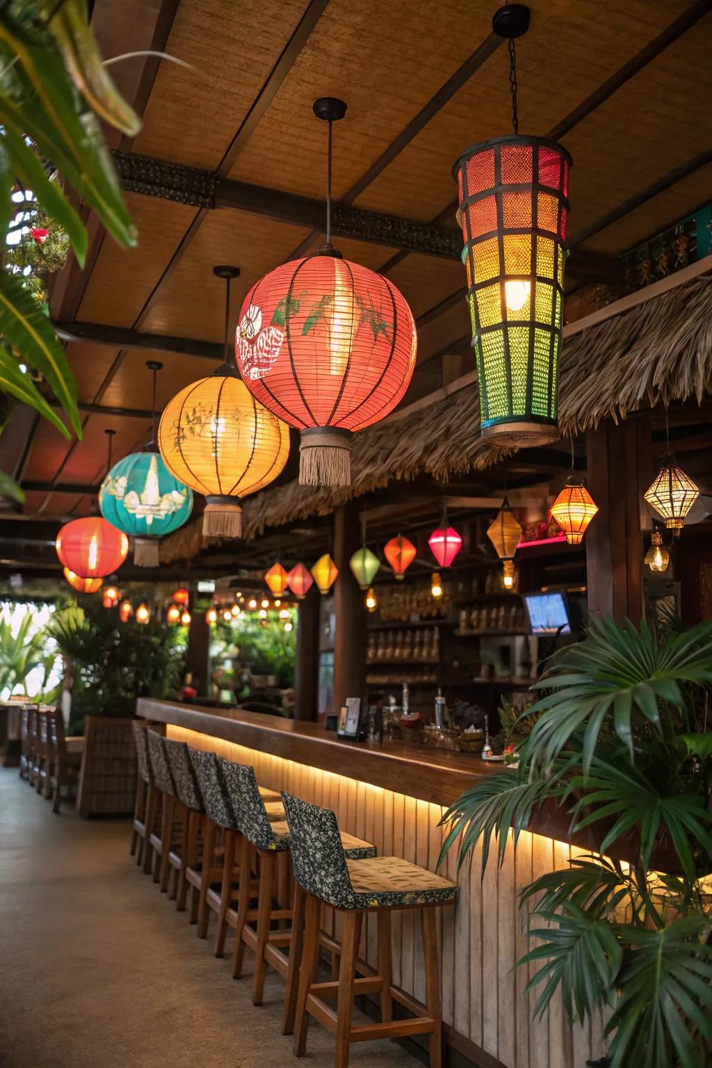 Suspended lanterns add a festive and vibrant element.
