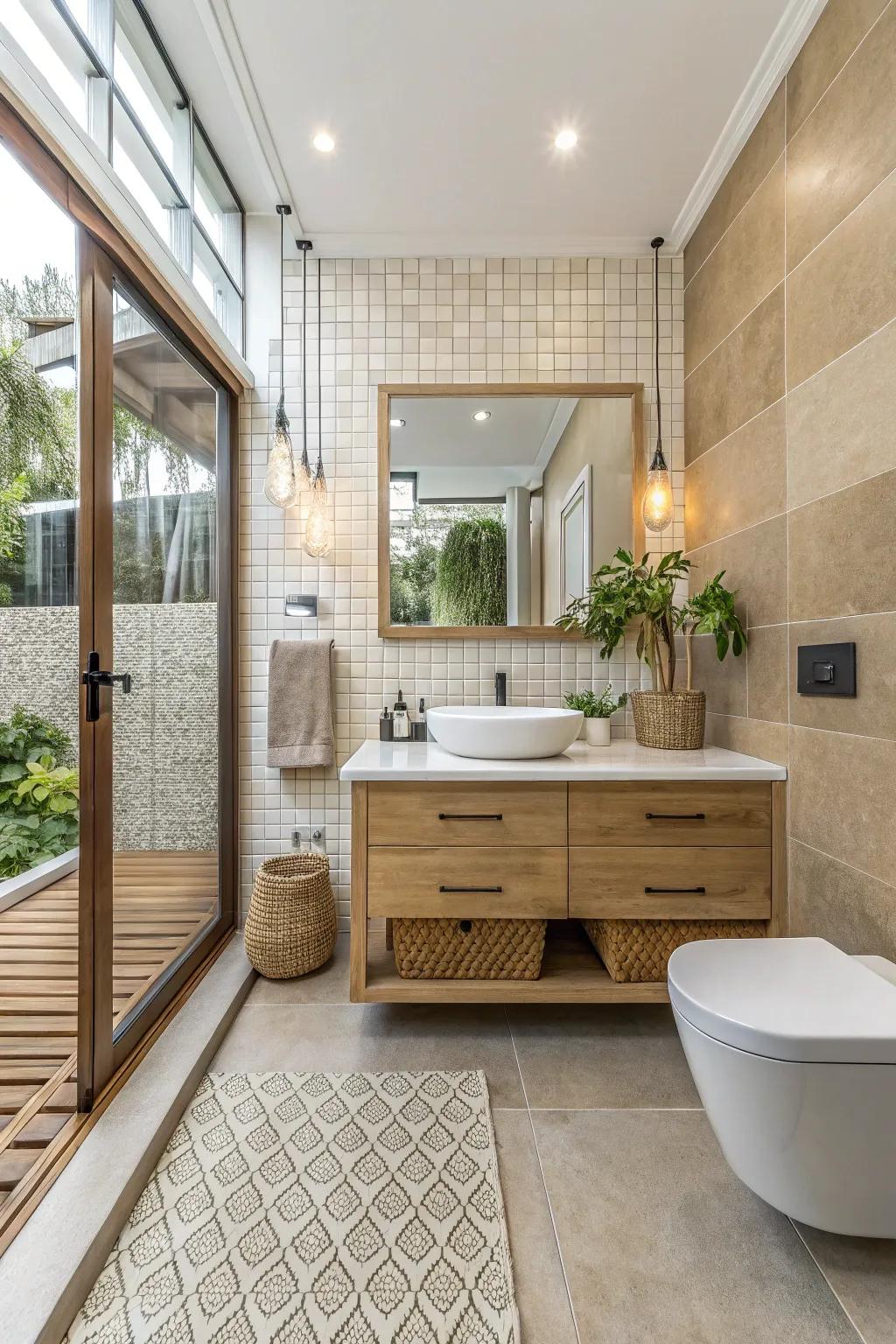 Embrace eco-friendly chic through sustainable tiles.