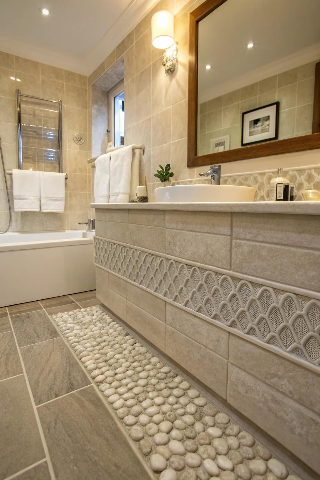 Formed trim enhances the sensory appeal of tiled spaces.