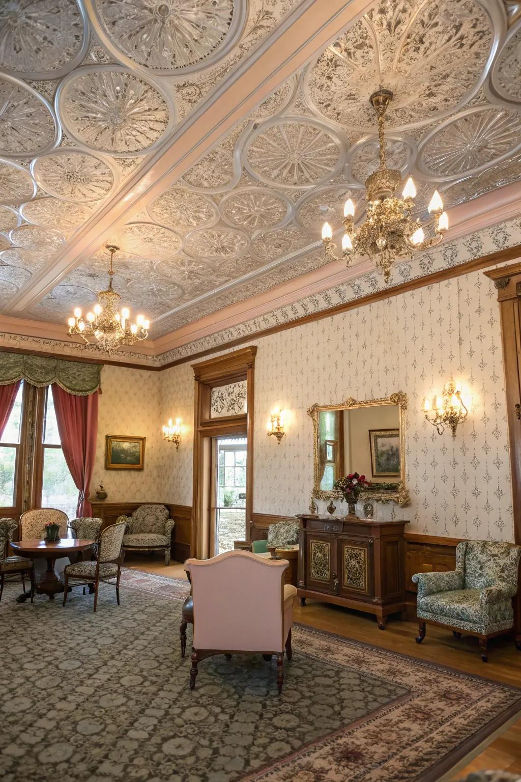 Themed tin ceilings enhance your room's character.