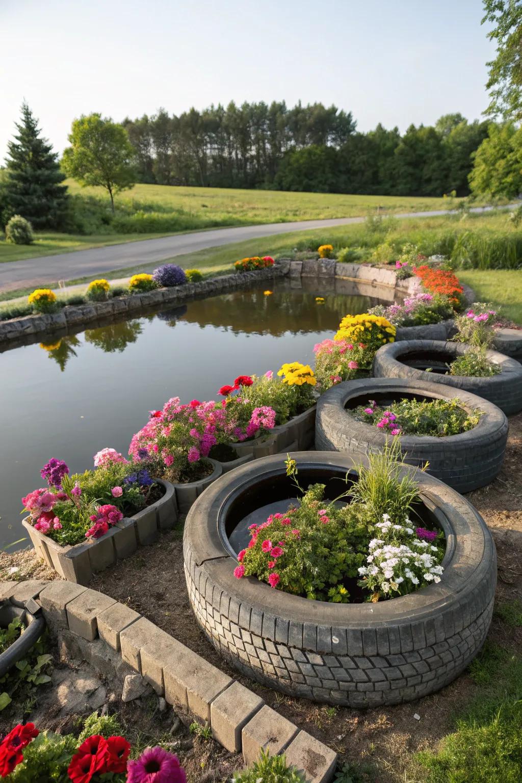 A tiered botanical water pond that seamlessly unifies aquatic and verdant elements.