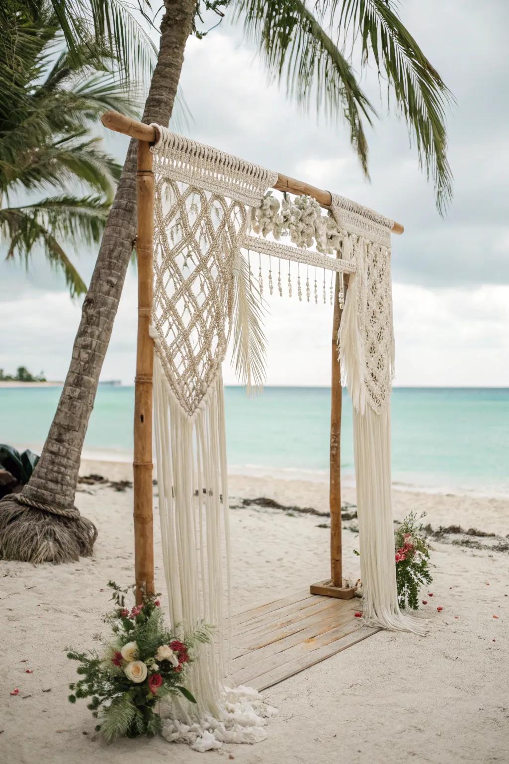 A bohemian knotted thread arch introducing texture and style.