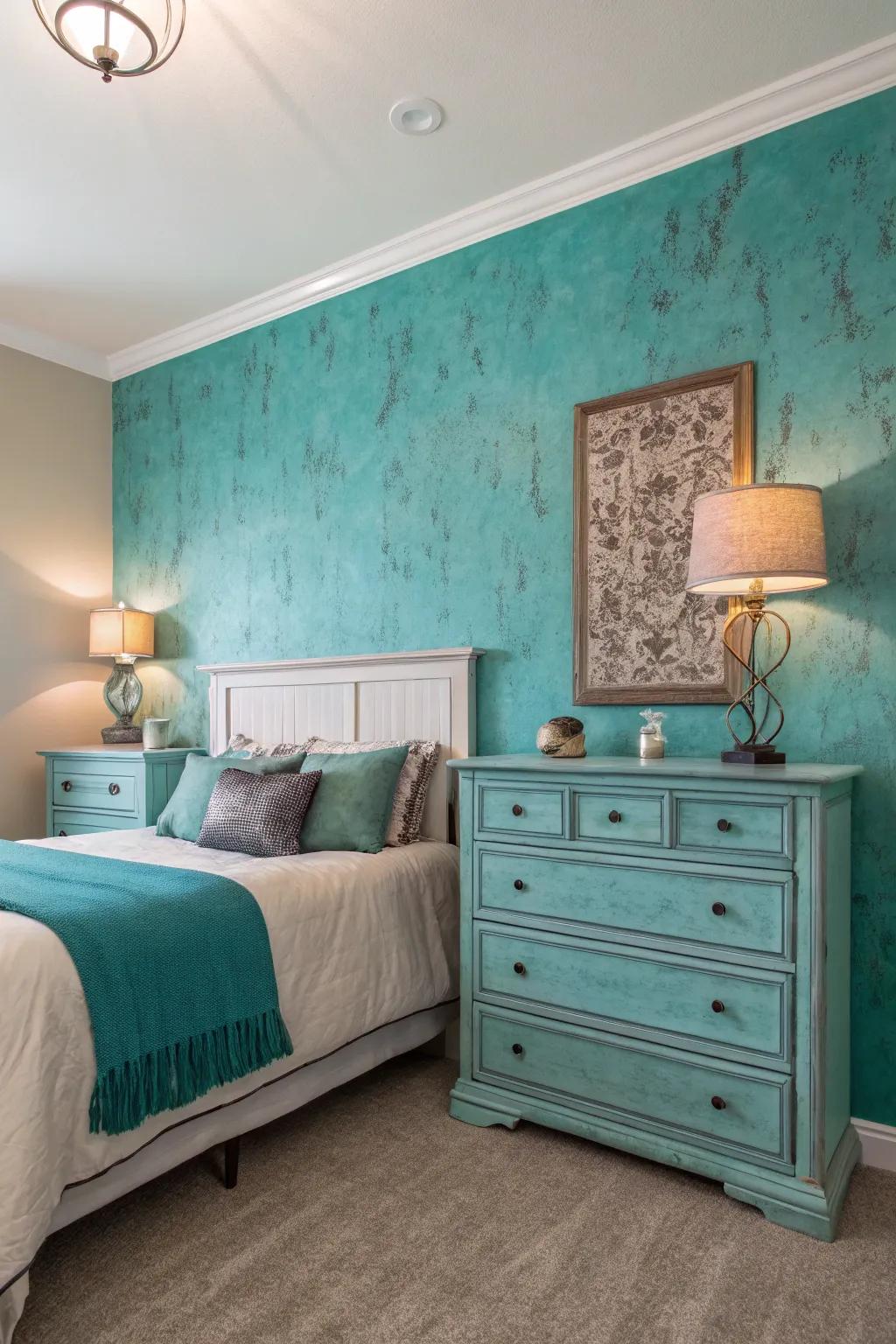 Teal chalk paint adds texture.