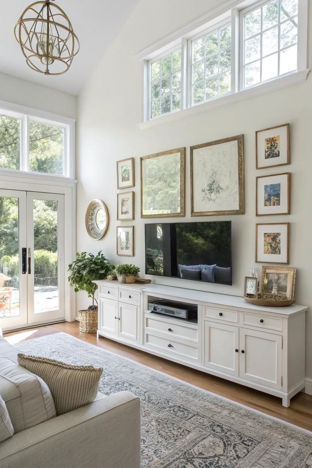 Reflectors enhance illumination across showcased creative TV elements.