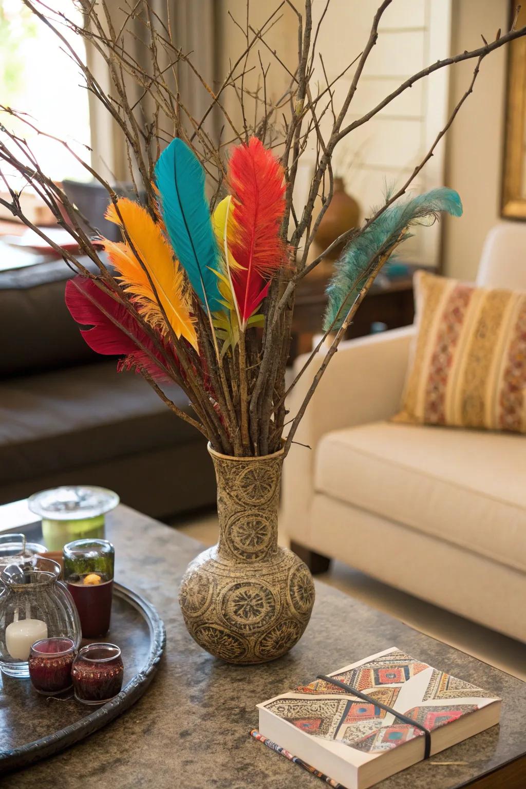 An artistic showcase of branches and plumes.