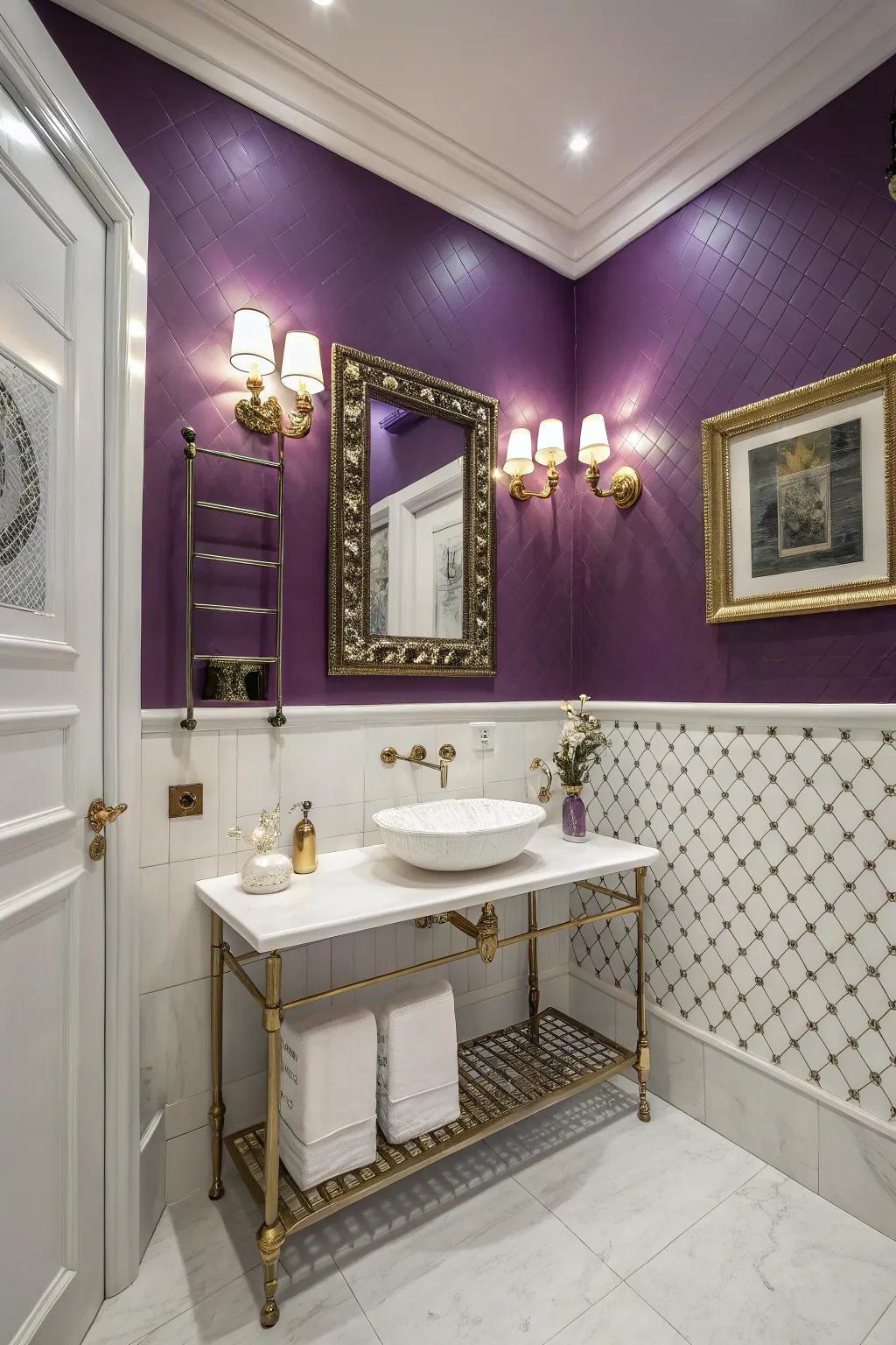 A majestic purple and white two-tone wall design that increases a sense of luxury.