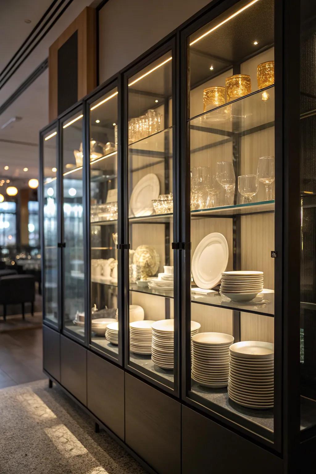 Highlight lighting elegantly enhances display cabinets.