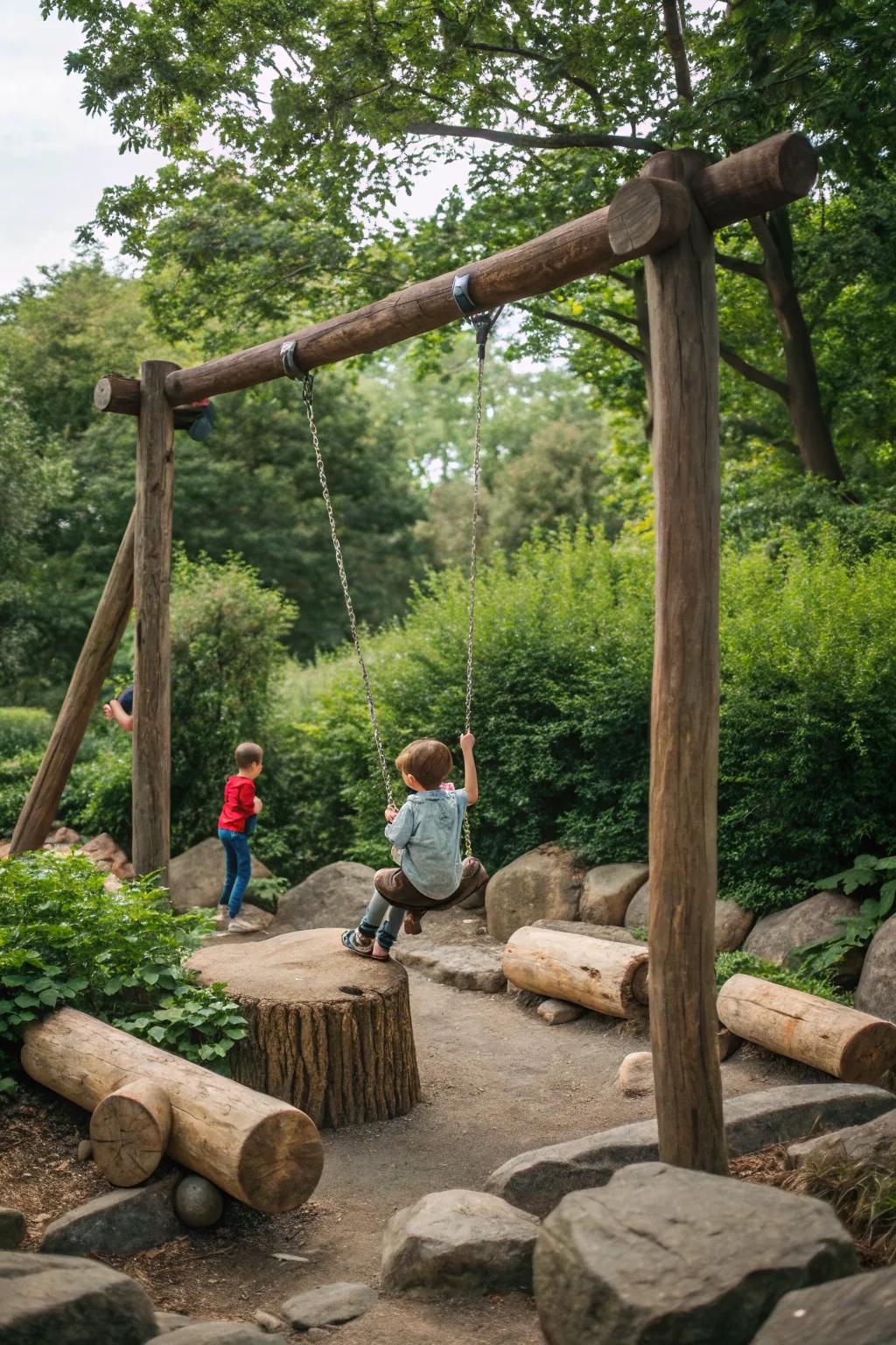 Introduce the wild into your backyard with natural play aspects.