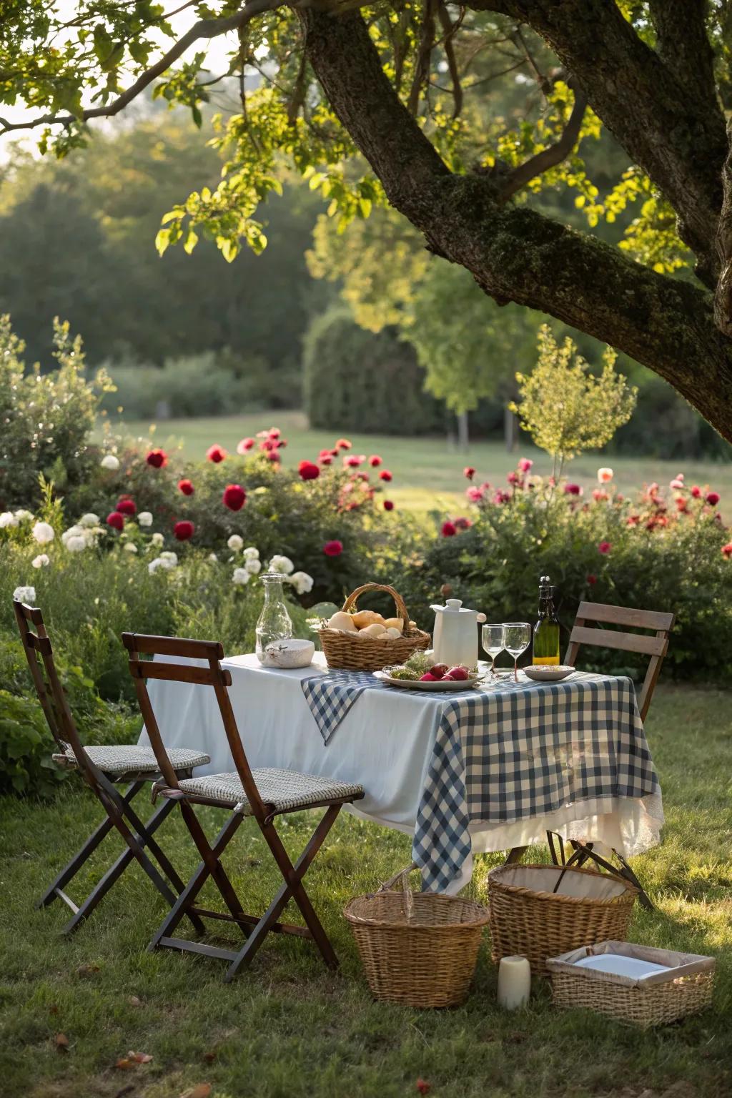 A picnic arrangement allures you to dine al fresco beneath the tree.