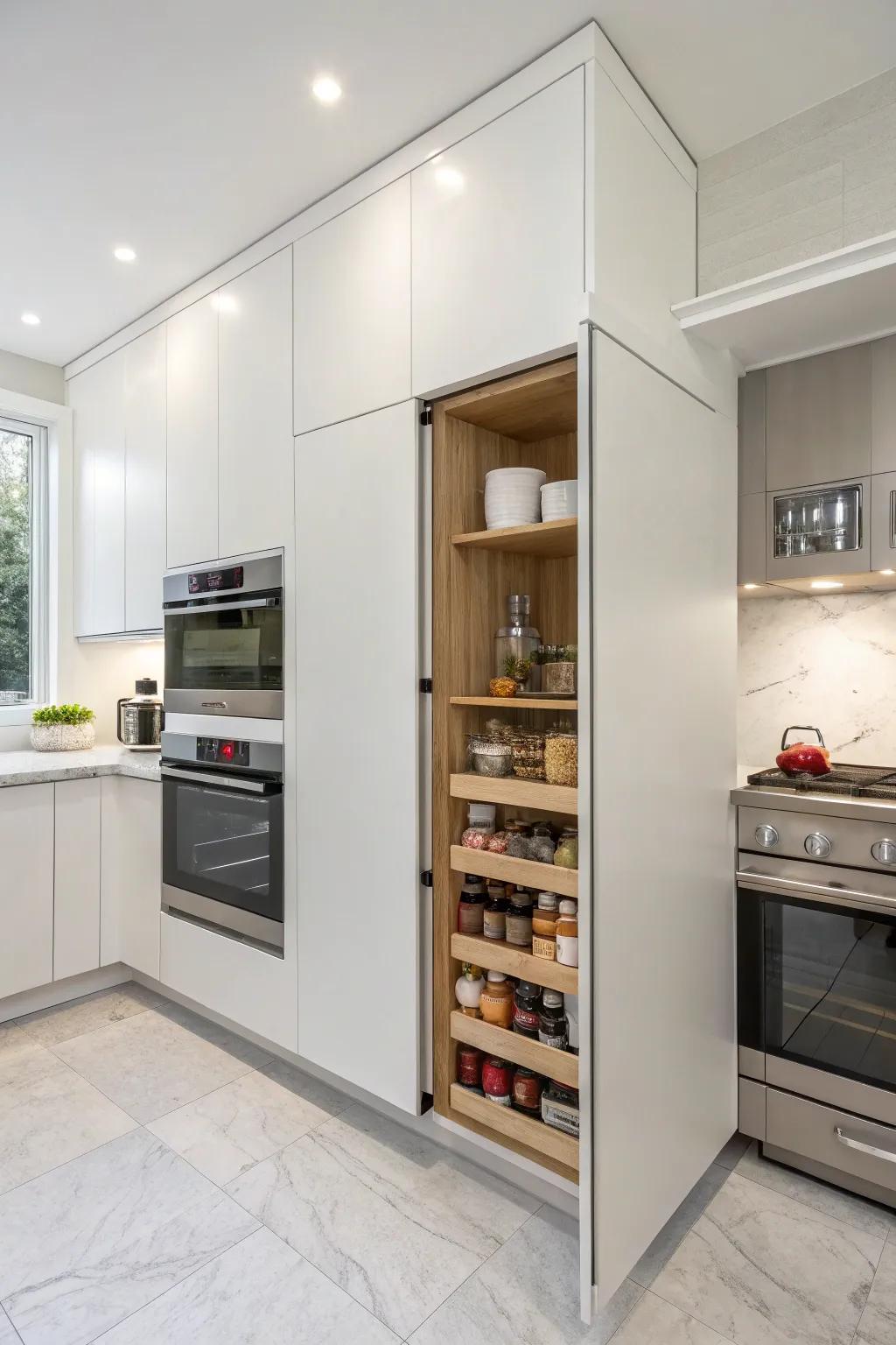 Hidden storage keeps your kitchen looking clean and organized.