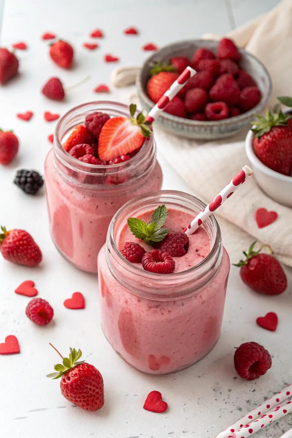 Invigorating Valentine's Day refreshments featuring vibrant crimson fruits.