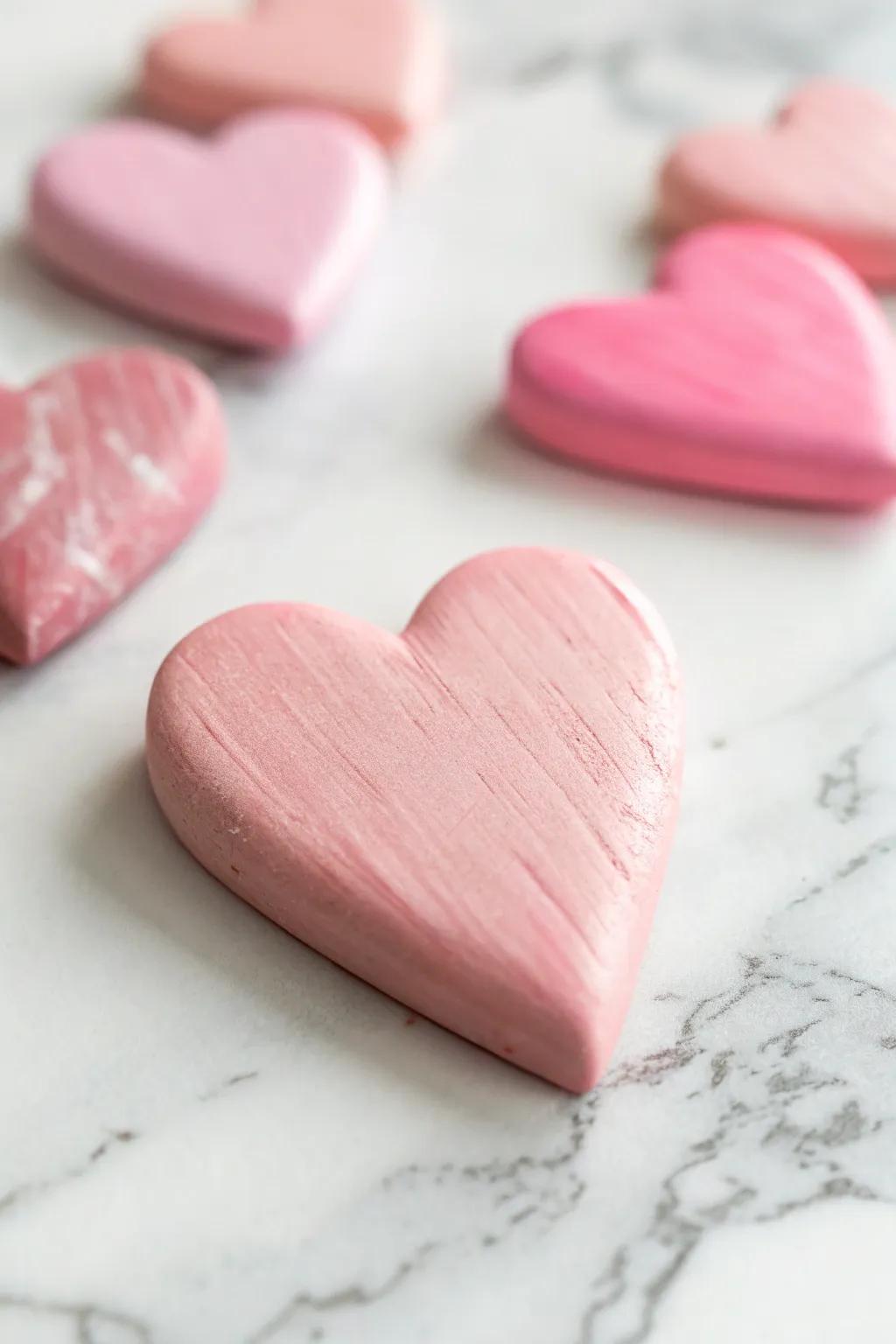 Crafted with love: Pastel clay heart magnets for a touch of elegance.