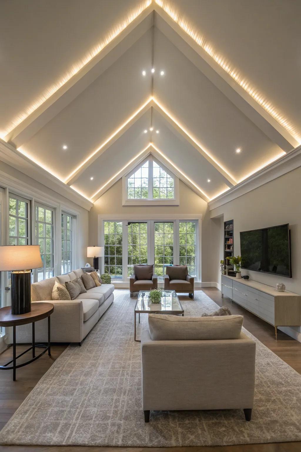 LED strips subtly accentuate architectural features.