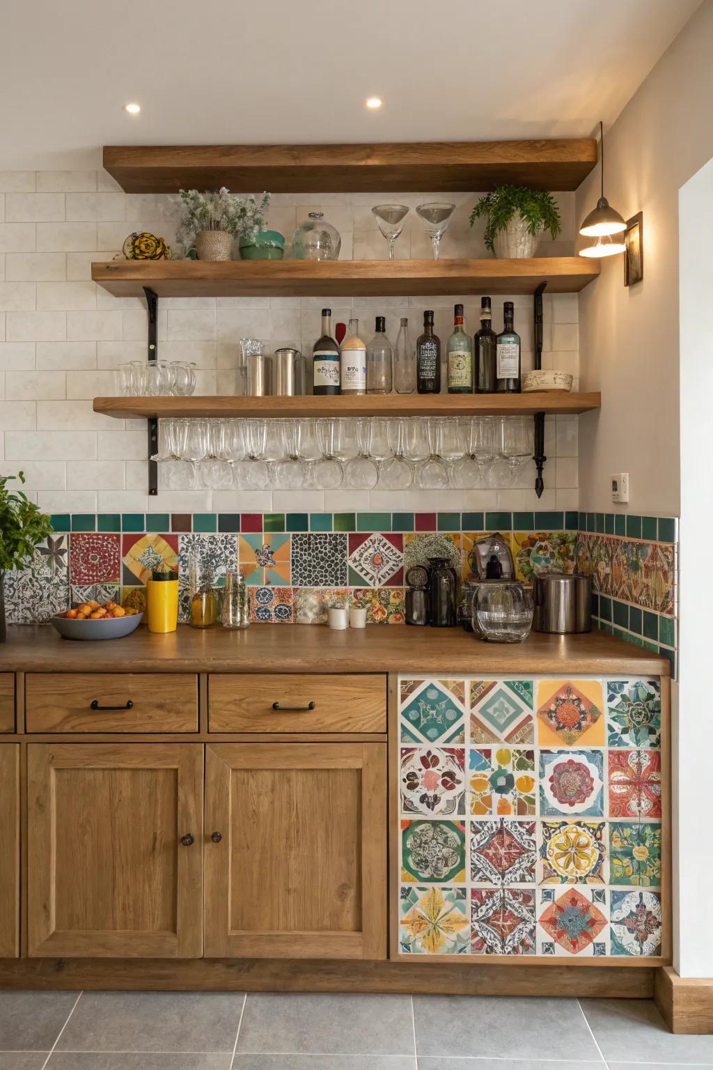 Colorful backsplashes render your wall bar an animated and alluring focal echelon.