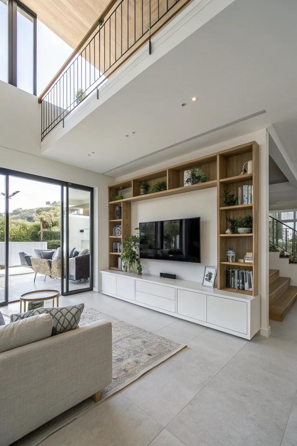 Suspended furniture adds a contemporary nuance to your TV aesthetic.