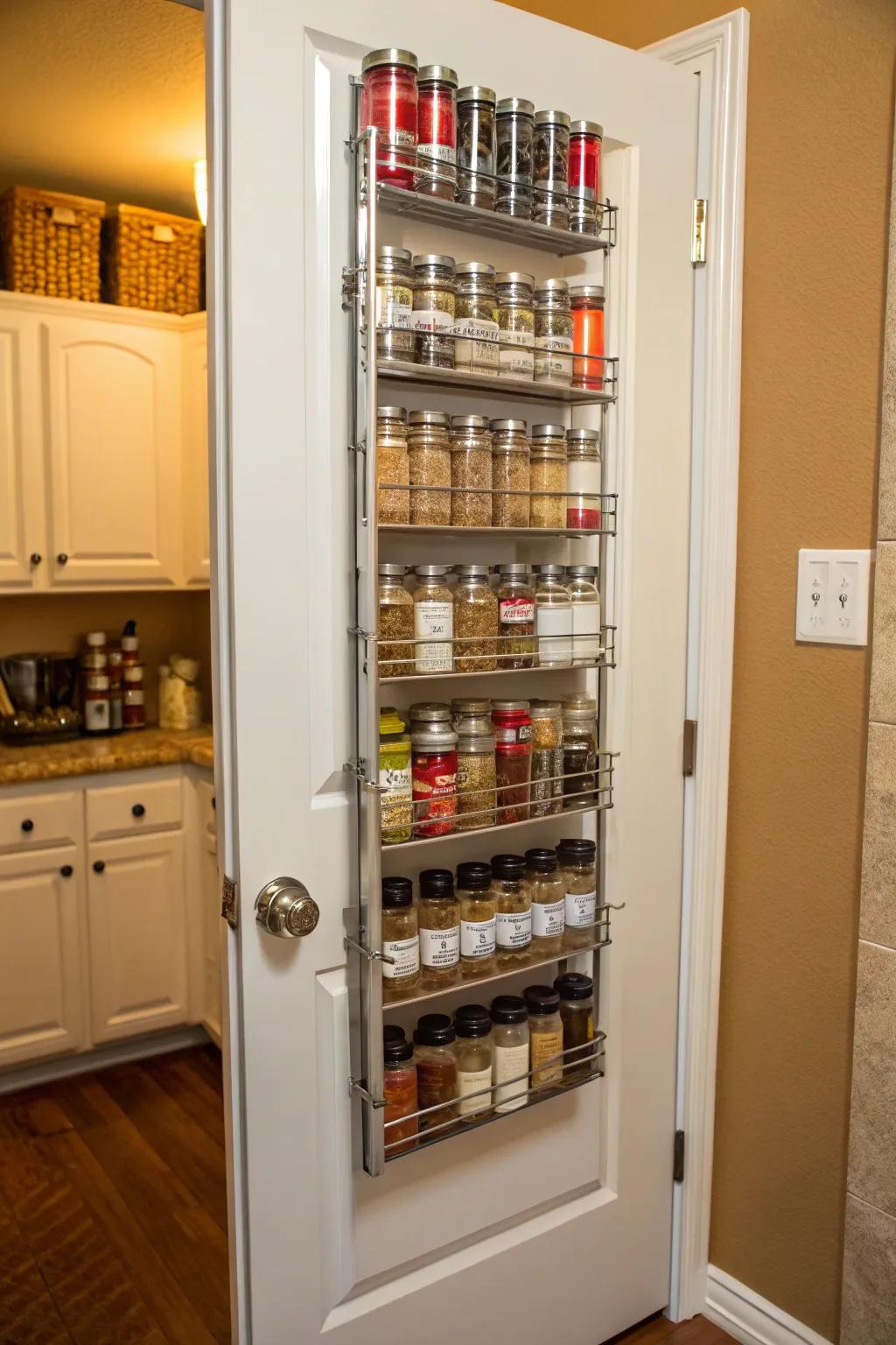 Over-the-door arrangements optimize concealed storage.