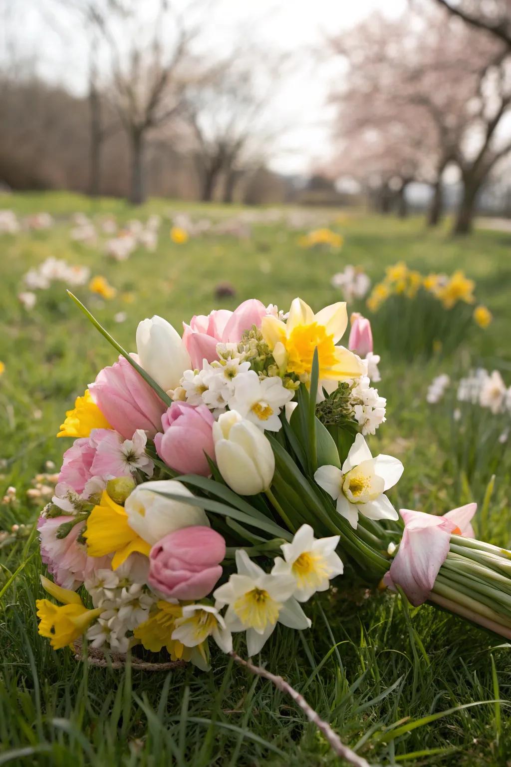 In-season blossoms showcasing tulips and daffodils
