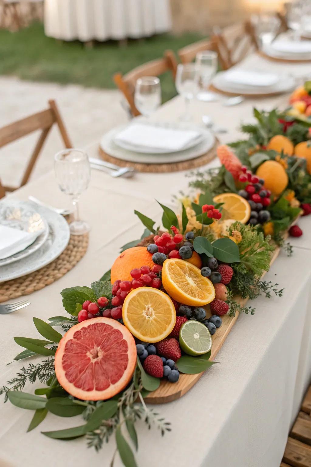 Seasonal fruits injecting color and vitality to the head table.