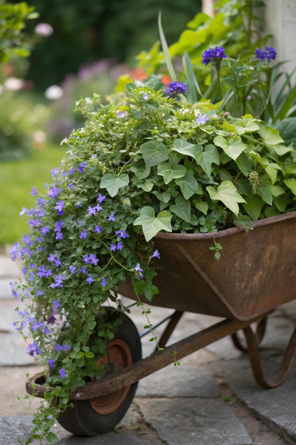 Create a dramatic effect by allowing flowers to tumble from your wheelbarrow.