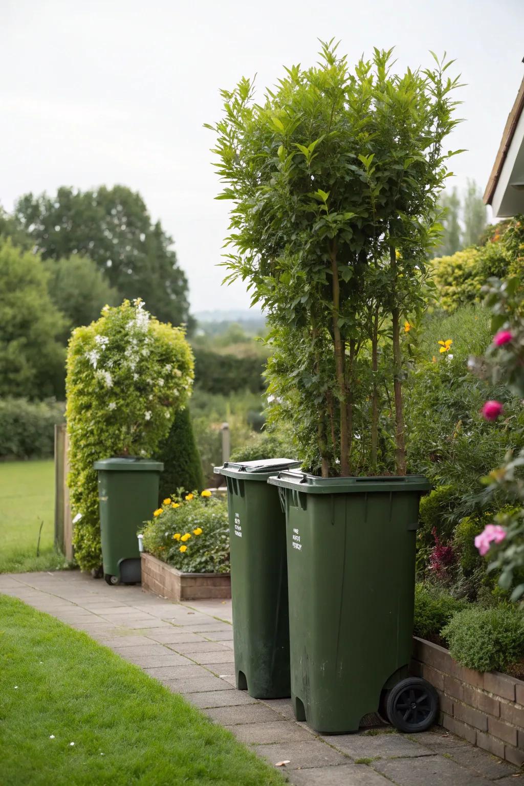 Construct a natural screen with tall potted plants.