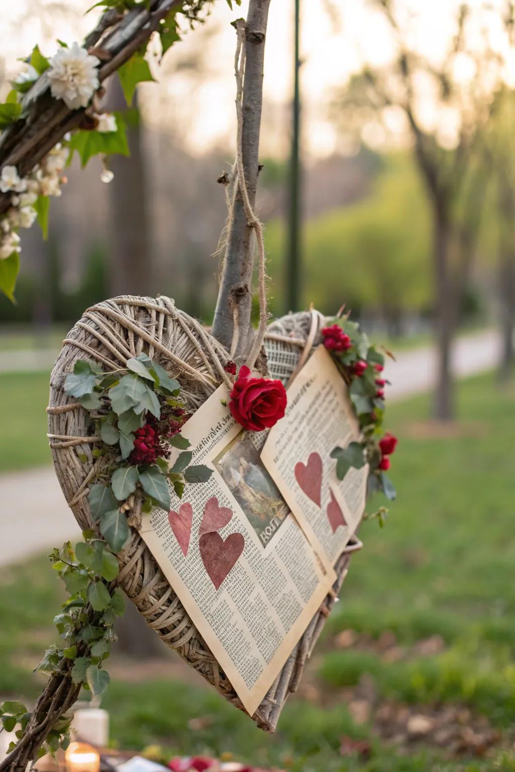 An eco-conscious Valentine's poster fashioned from recycled substances.