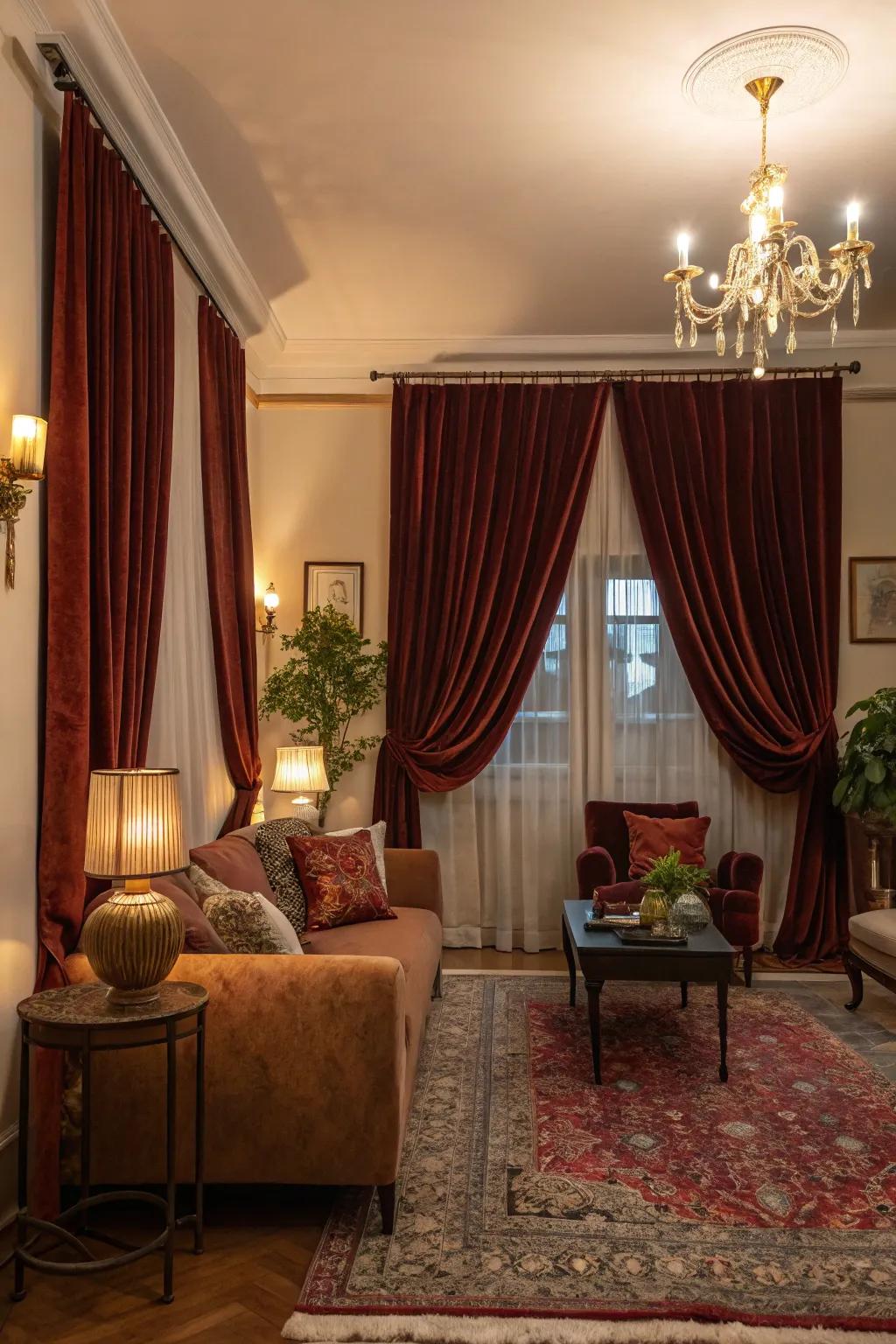 Suede window coverings contribute warmth and luxury to any setting.