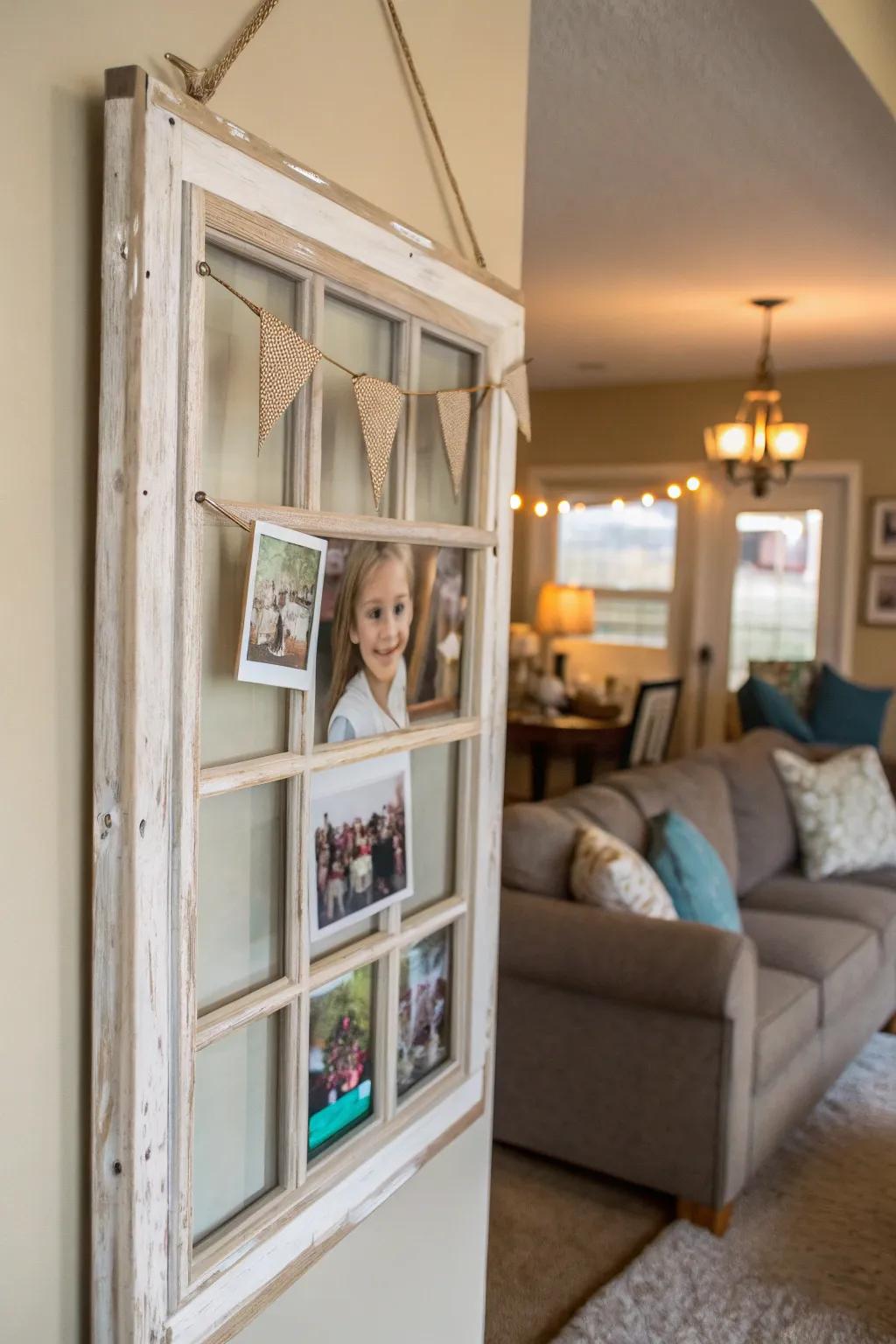 Frames repurposed for photos beget individualized decoration.