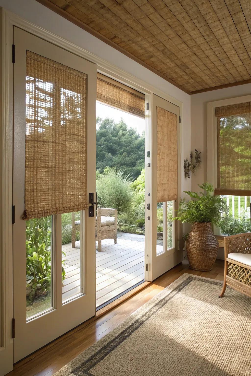 Woven timber shades introduce texture and natural warmth.