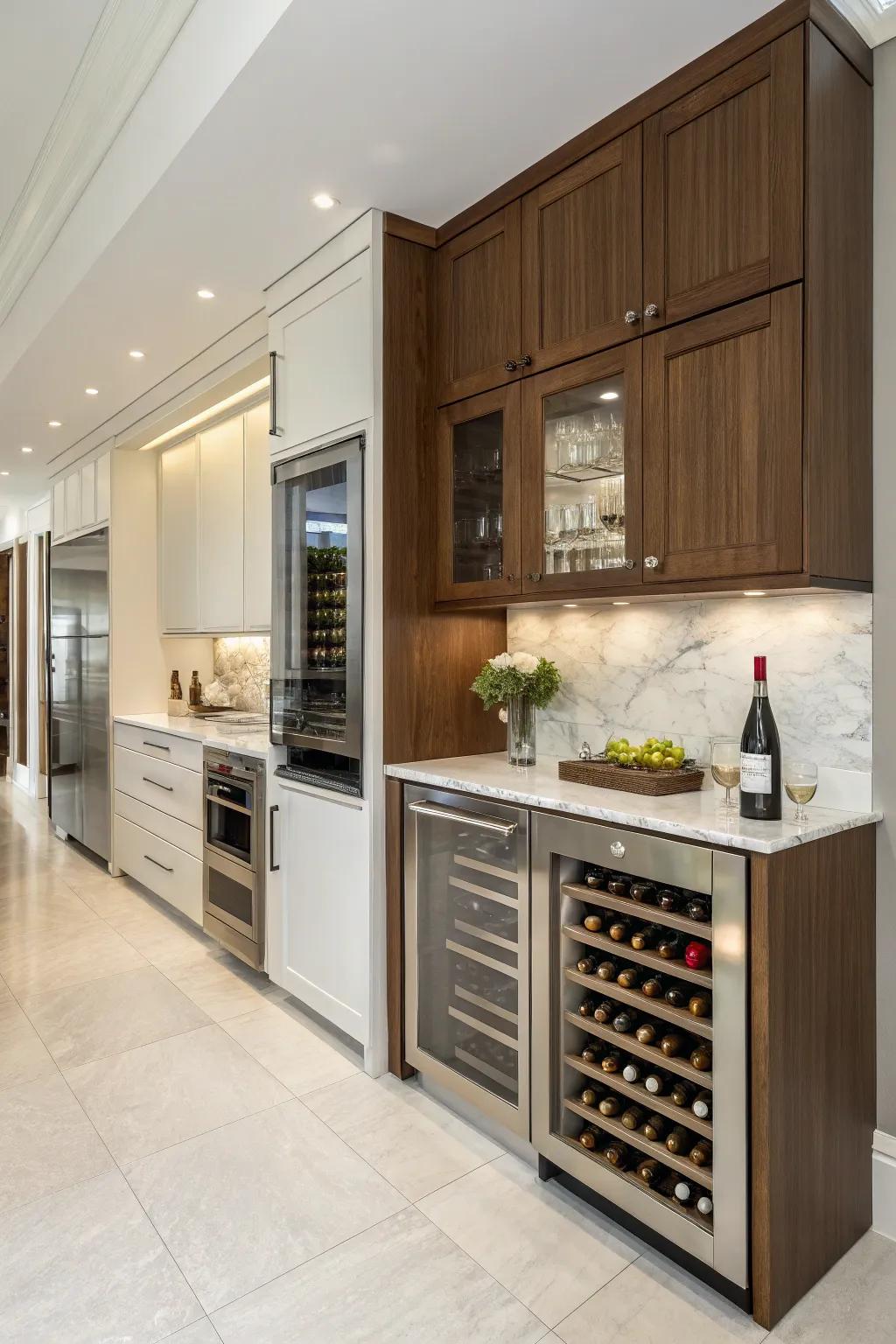 Concealed wine storage provides a sleek and discreet solution.