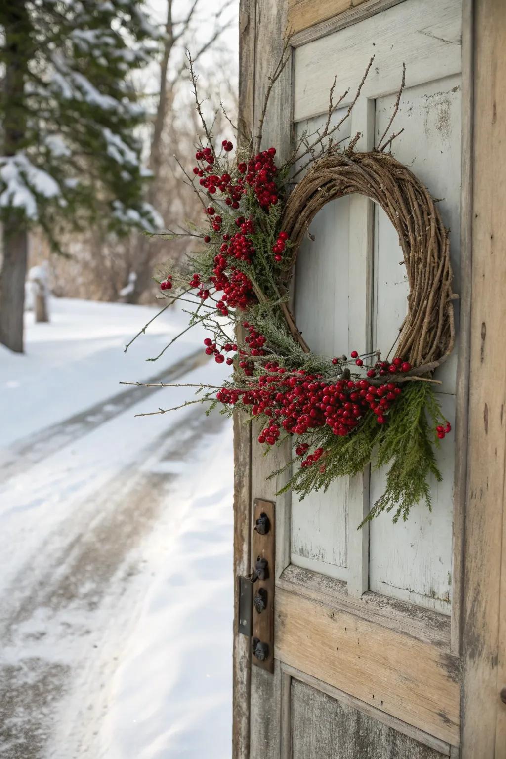 A twig and fruit circle offers countryside allure.