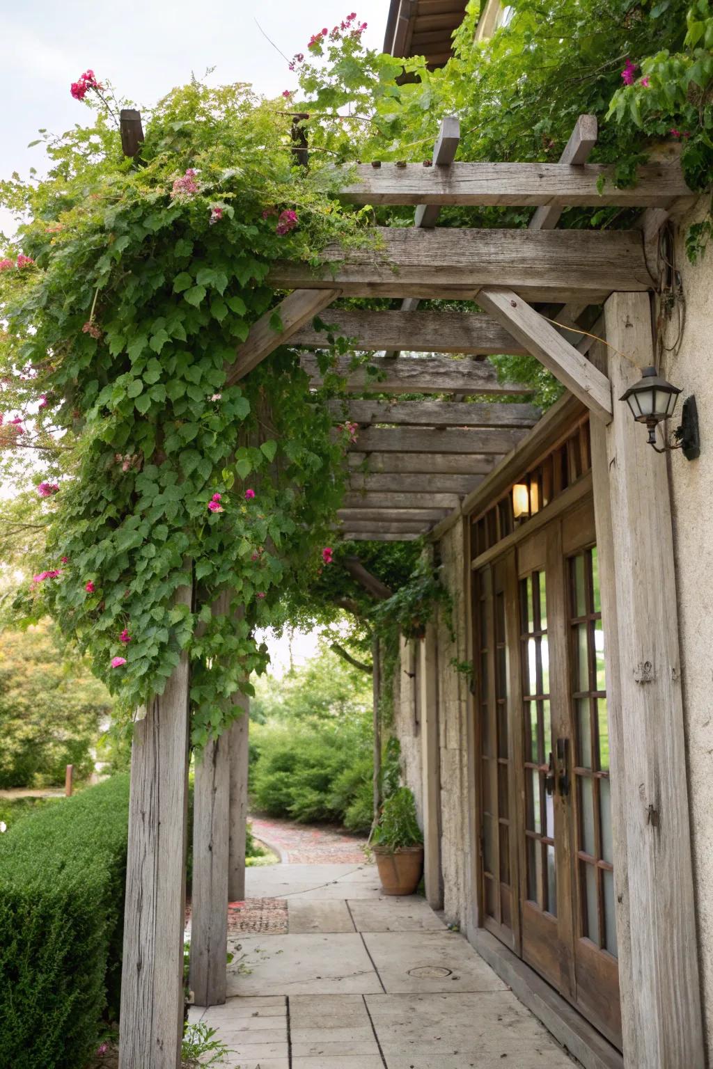 A trellis shelter infuses botanical allure.