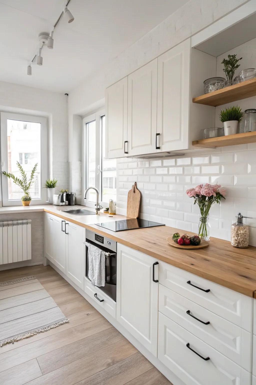 A minimalist timber countertop for a Scandinavian-inspired kitchen.