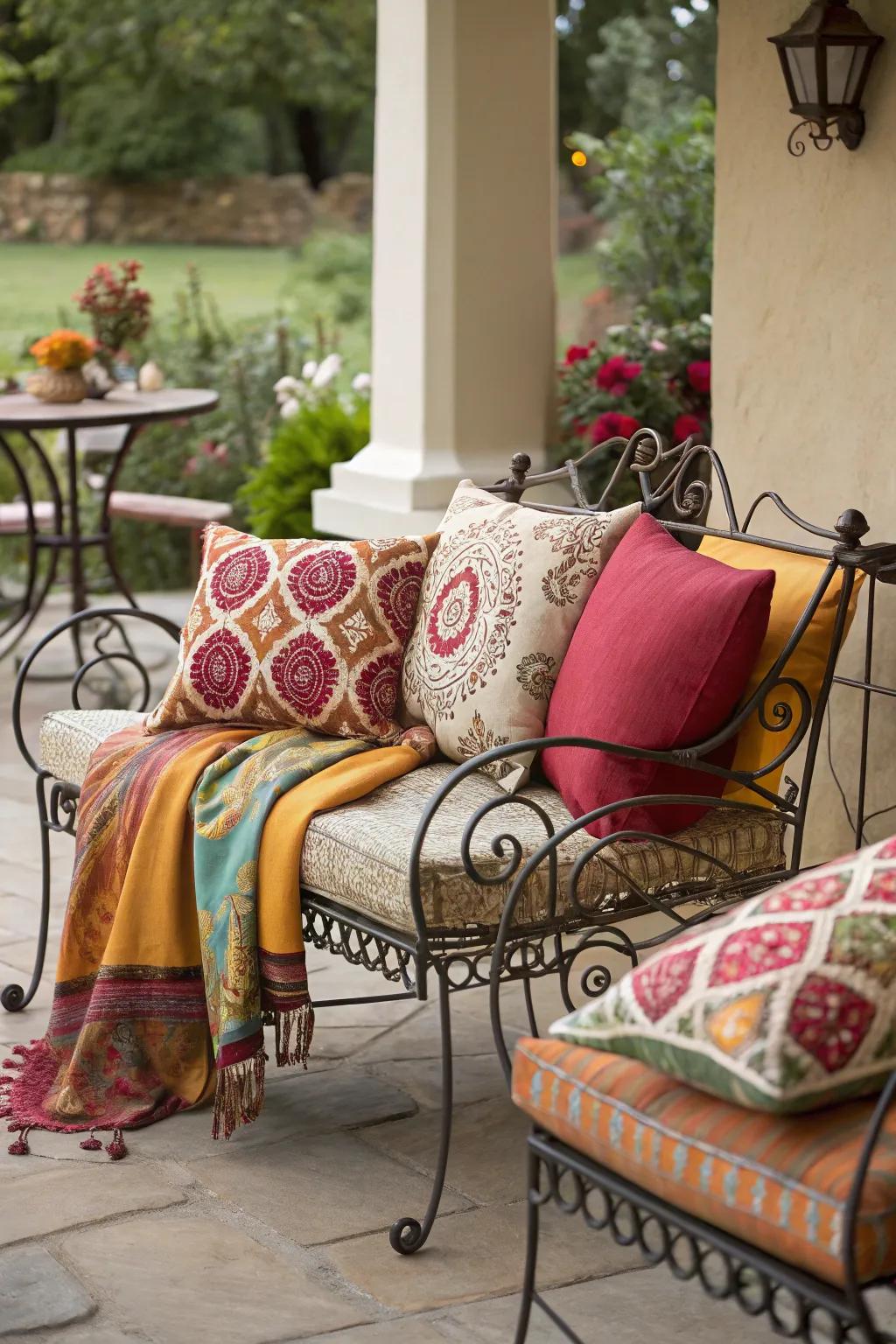 Whimsical motifs introduce a lively touch to wrought iron furniture.