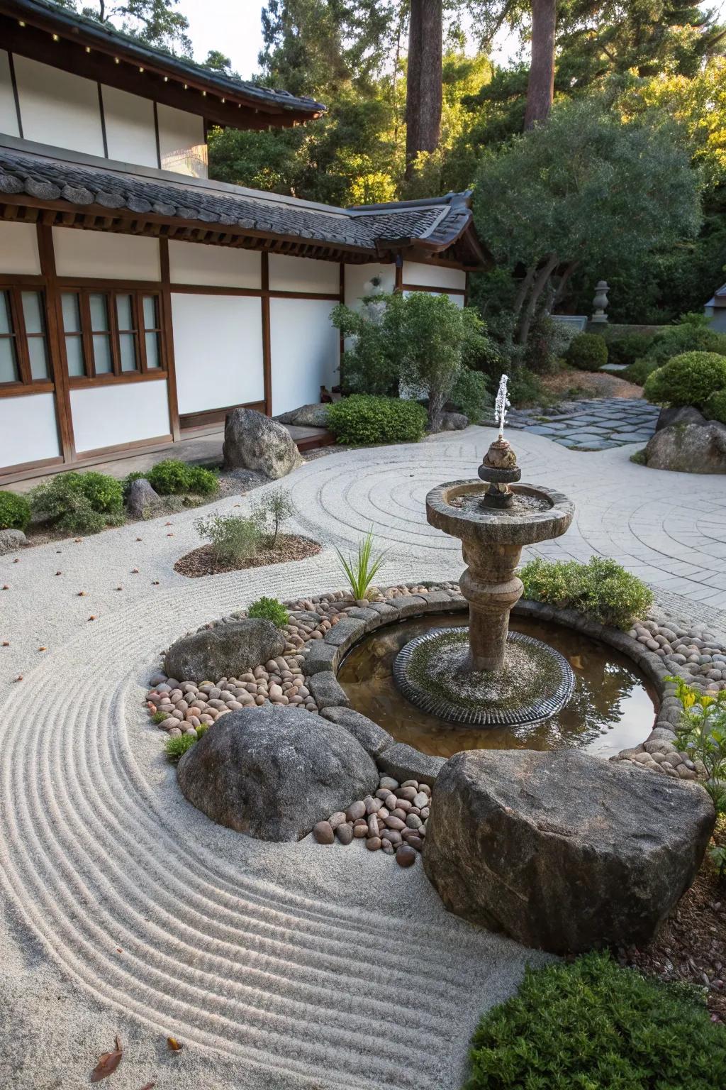 A Contemplative garden cascade conveying peace and serenity to the location.