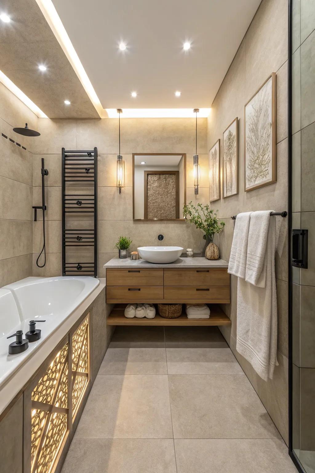 Non-glossy applications add subtle elegance to a zen bathroom.