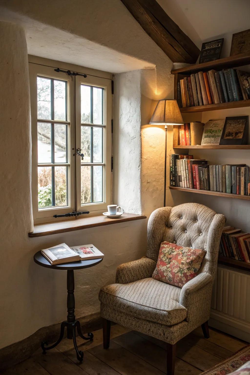 A reading alcove combines efficiency with refinement.