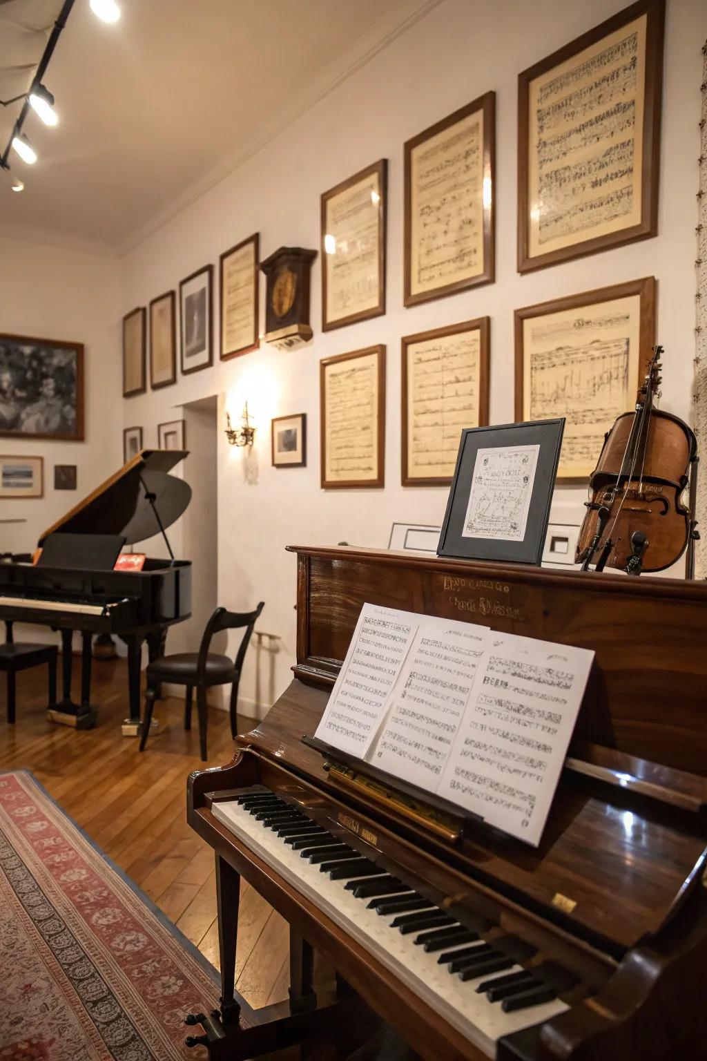Framed musical scores offer sophistication to the wall.