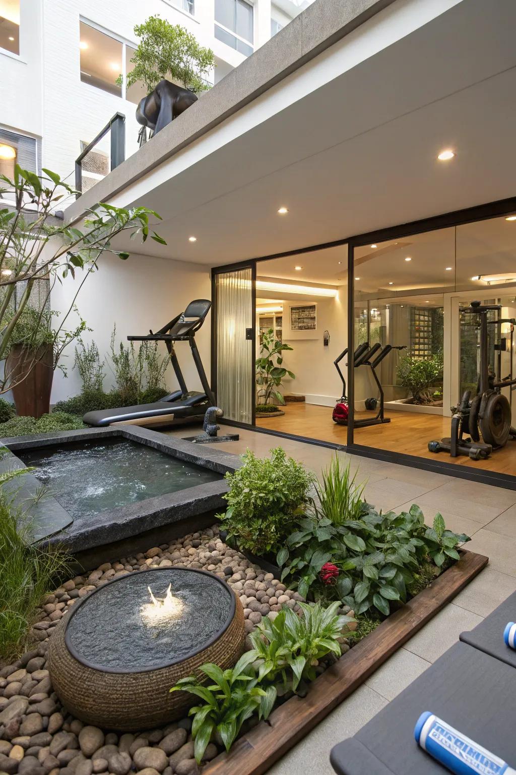 Natural elements bring tranquility to your gym.