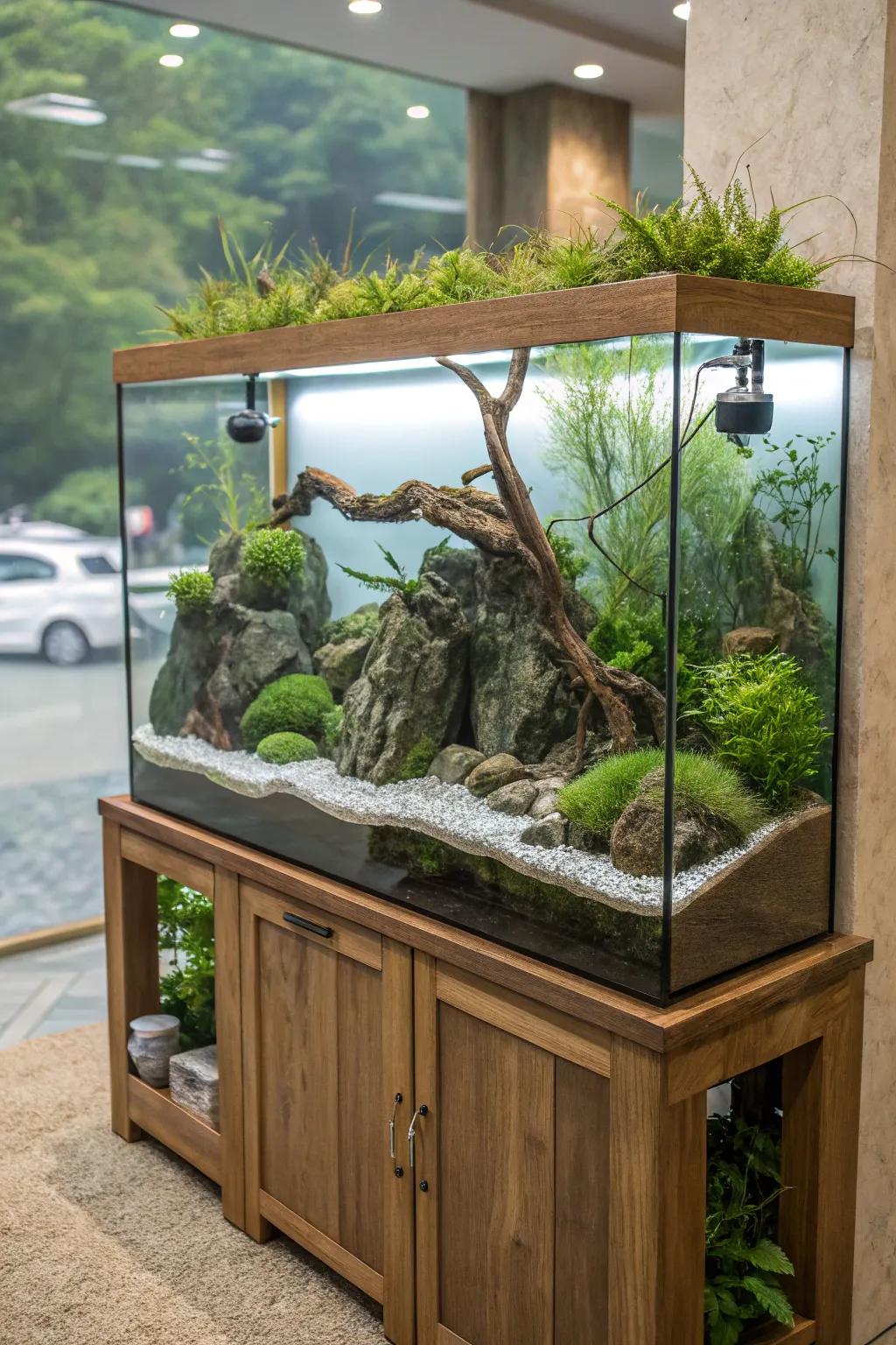 A nature-themed area cultivates a tranquil oasis.