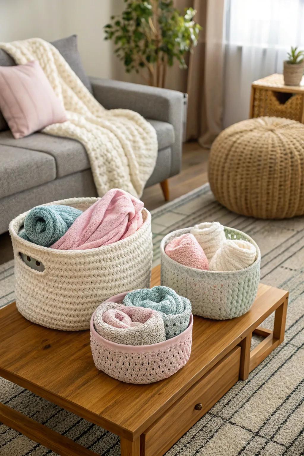 Hand-fashioned baskets affording both aesthetic and utility.