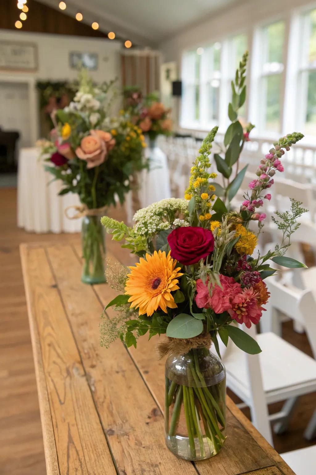 Artisanal flower settings incorporate beauty and sophistication affordably.